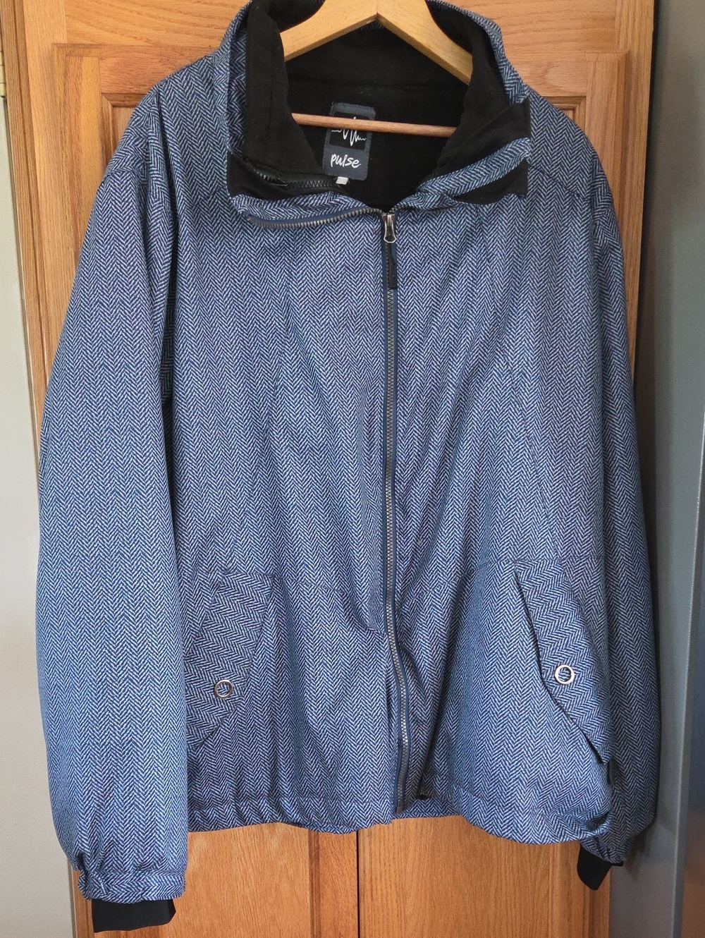Pulse Womens Blue Herringbone Zip Jacket with Black Trim